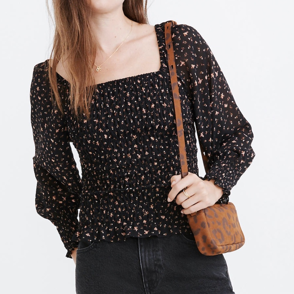 Madewell Georgette Lucie Bubble-Sleeve Smocked Top XXS NEW